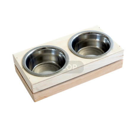 Esstisch aus Holz mit Edelstahlnäpfen 2x220ml für Kleintiere