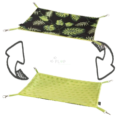 Rechteckige Hängematte mit Blättern auf schwarzem Hintergrund