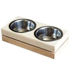 Esstisch aus Holz mit Edelstahlnäpfen 2x220ml für Kleintiere
