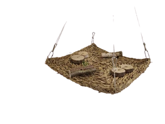 Hängematte aus Gras mit Kauspielzeug