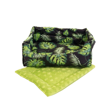 Rechteckiges Kuschelbett mit abnehmbarem, wasserdichtem Kissen - Blätter auf schwarzem Hintergrund XXL
