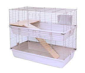 Doppelkäfig 100 x 55 x 93cm - graue Schalen, silberne Gittern