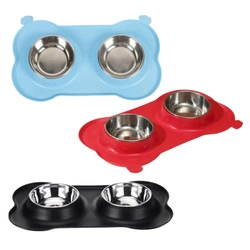 Doppelnapf mit rutschfester Silikonunterlage für Kaninchen, Meerschweinchen und afrikanische Weißbauchigel 2×250 ml (Edelstahl + Silikon)