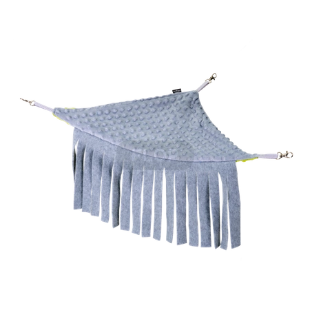 Eckhängematte mit Minky-Fleece-Fransen für Kleintiere - lime und grau