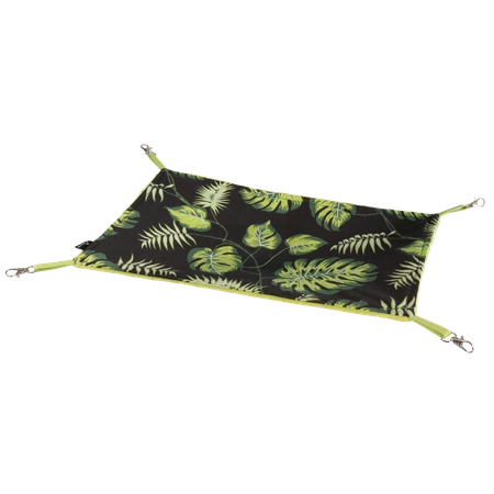 Rechteckige Hängematte mit Blättern auf schwarzem Hintergrund