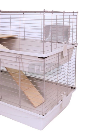 Doppelkäfig 100 x 55 x 93cm - graue Schalen, silberne Gittern