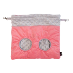 Große Heutasche aus grauem Minky-Fleece und korallenroter Steppung für Kleintiere