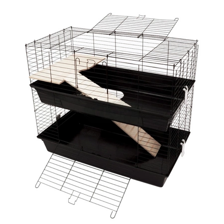 Doppelkäfig 100 x 55 x 93cm - schwarze Schalen, schwarze Gittern