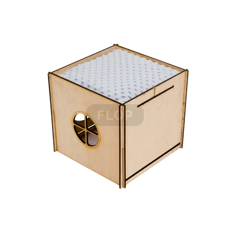 Großes Haus mit Dach und Hängematte aus grauem Minky-Fleece und Kissen für Kaninchen