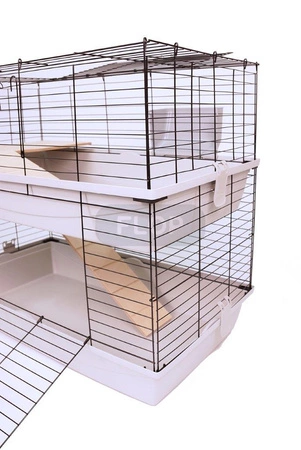 Doppelkäfig 100 x 55 x 93cm - graue Schalen, silberne Gittern
