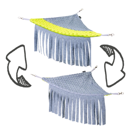 Eckhängematte mit Minky-Fleece-Fransen für Kleintiere - lime und grau