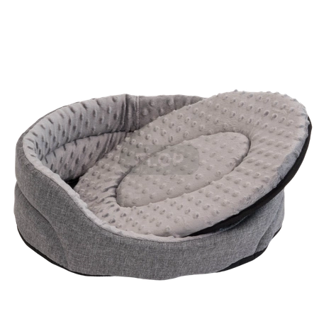 Großes graues Kuschelbett mit ausziehbarem Kissen für Kaninchen und Kleintiere