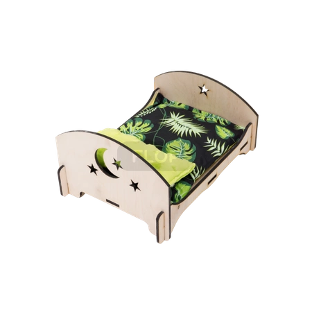 Kleintierbett mit wasserdichter Matratze und Kissen - Blätter auf schwarzem Hintergrund