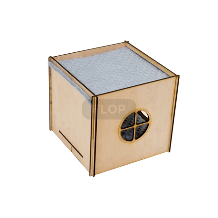 Großes Haus mit Dach und Hängematte aus grauem Minky-Fleece und Kissen für Kaninchen