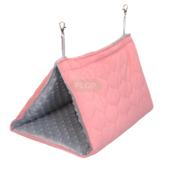 Hängezelt aus grauem Minky-Fleece und korallenroter Decke für Nager und Kaninchen