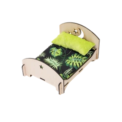 Kleintierbett mit wasserdichter Matratze und Kissen - Blätter auf schwarzem Hintergrund