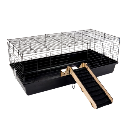 Rampe/Treppe zum Verlassen des Käfigs mit Futternapf und Abdeckung