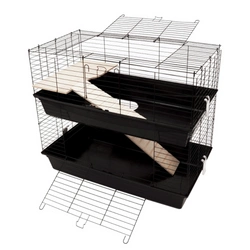 Doppelkäfig 100 x 55 x 93cm - schwarze Schalen, schwarze Gittern