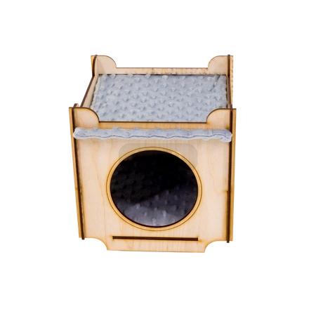 Haus mit Dach und Hängematte und weiches Kissen aus grauem Minky-Fleece für Kleintiere