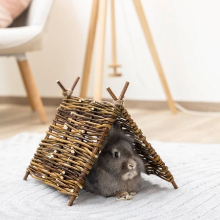 Weidenhütte für Kleintiere – natürliches Haus, Tunnel und Knabber-Spielzeug 3in1