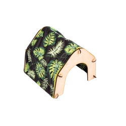 Zelt mit Textilbezug für Kleintiere - Blätter auf schwarzem Hintergrund