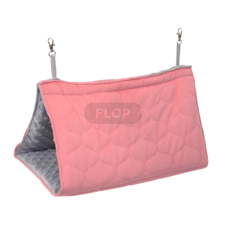 Hängezelt aus grauem Minky-Fleece und korallenroter Decke für Nager und Kaninchen