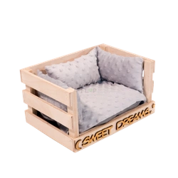 Schachtelhaus mit wasserdichtem grauem Minky-Fleecekissen und FLOP Mini-Kissen für Kleintiere