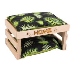 Schachtelhaus mit wasserdichten FLOP-Kissen für Kleintiere - Blätter auf schwarzem Hintergrund