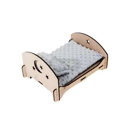 Kleintierbett mit wasserdichter Matratze und grauem Minky-Fleecekissen