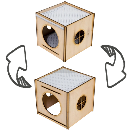 Großes Haus mit Dach und Hängematte aus grauem Minky-Fleece und Kissen für Kaninchen