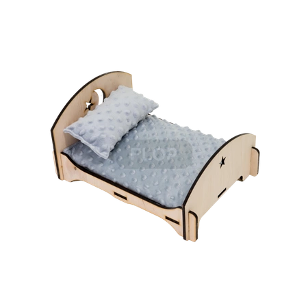 Kleintierbett mit wasserdichter Matratze und grauem Minky-Fleecekissen