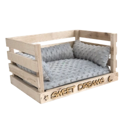 Kleintierlager mit grauen Minky-Kissen XXL