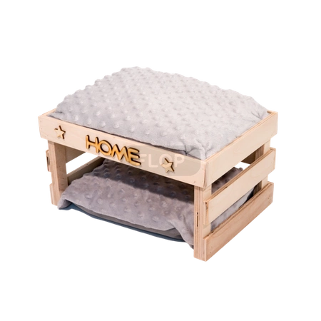 Schachtelhaus mit wasserdichten Kissen aus grauem Minky-Fleece für Kleintiere