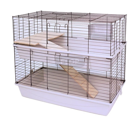 Doppelkäfig 100 x 55 x 93cm - graue Schalen, silberne Gittern