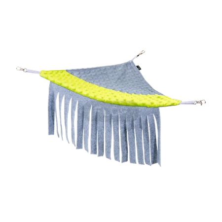 Eckhängematte mit Minky-Fleece-Fransen für Kleintiere - lime und grau