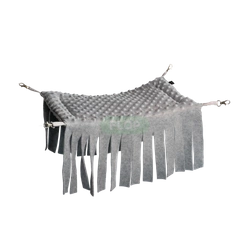 Rechteckige Hängematte aus grauem Minky-Fleece mit Fransen